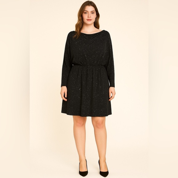 Black Sparkle Long Sleeve Dress – Above Knee Party Cocktail Dress - Picture 1 of 5